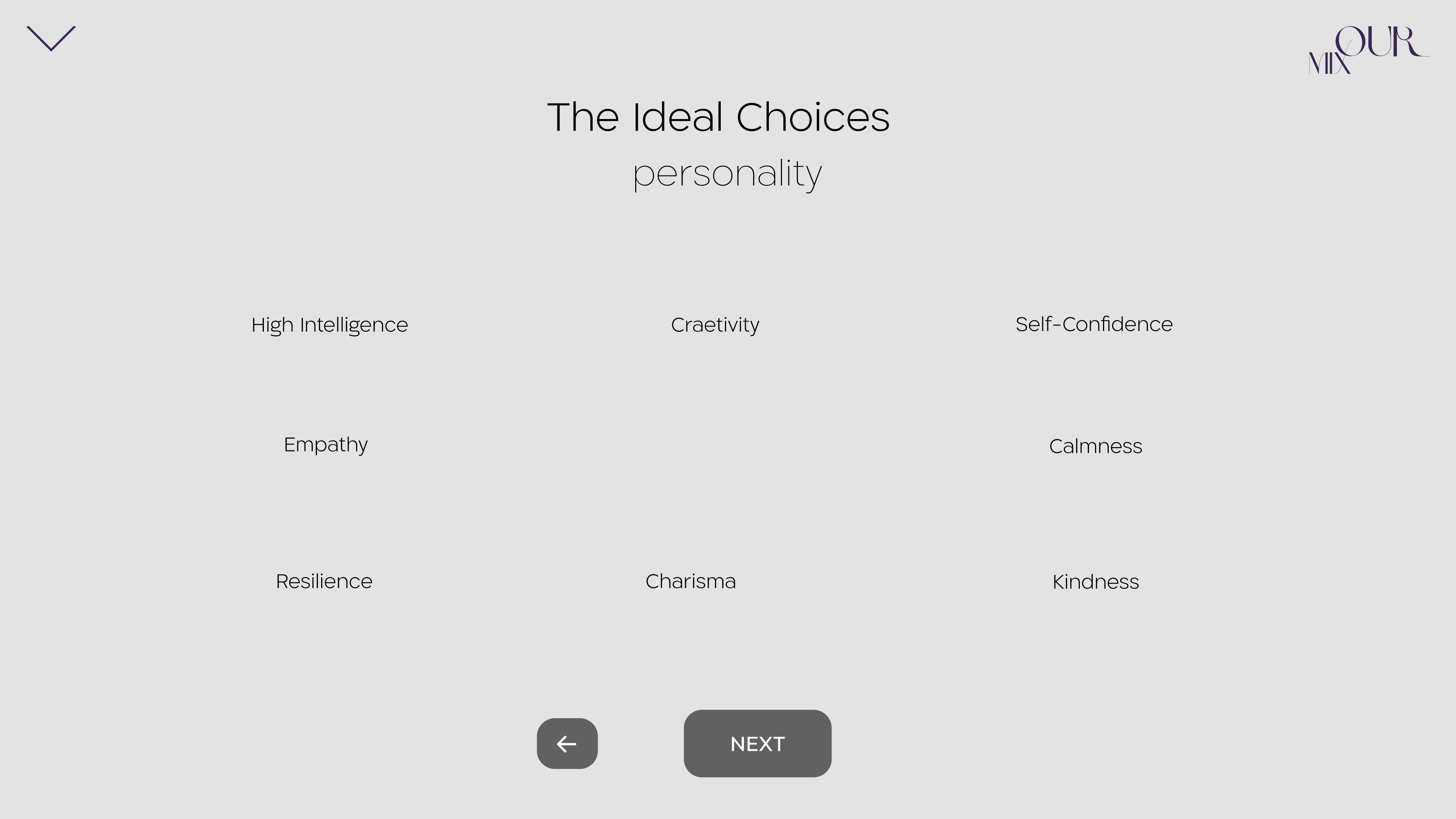 Personality selection screen