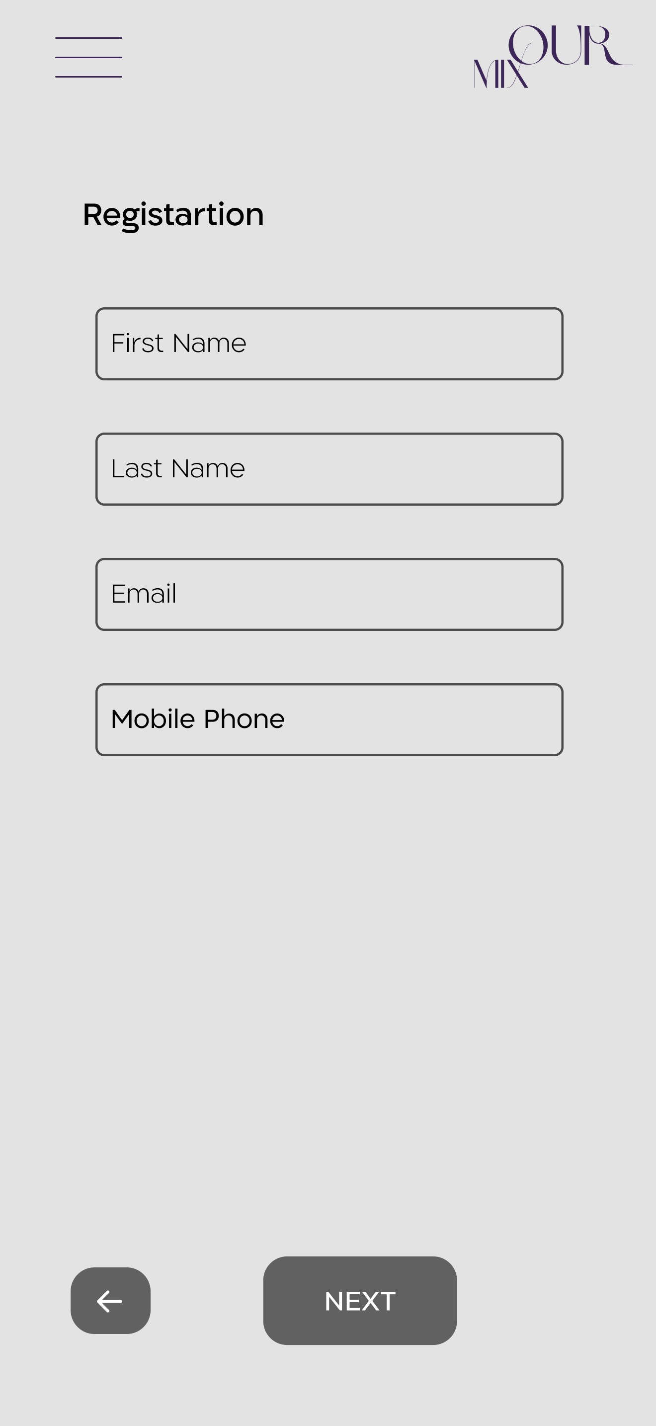 Registration screen