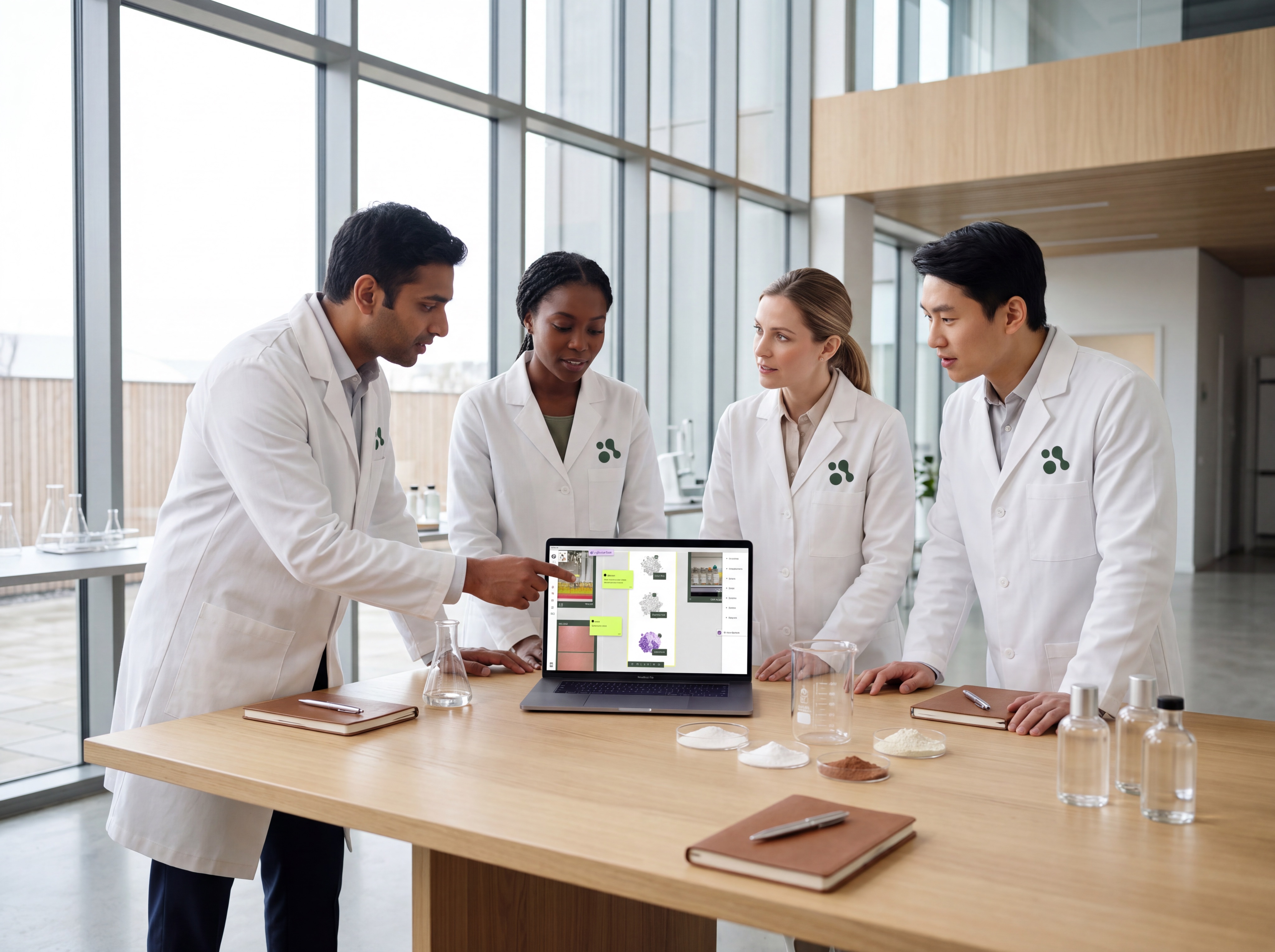 Research team reviewing the platform around a table