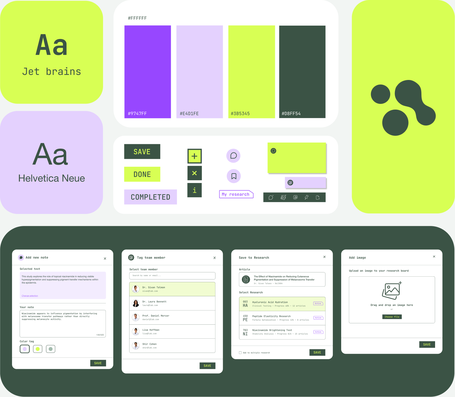 Skin Lab brand and UI kit: typography, color palette and interface components