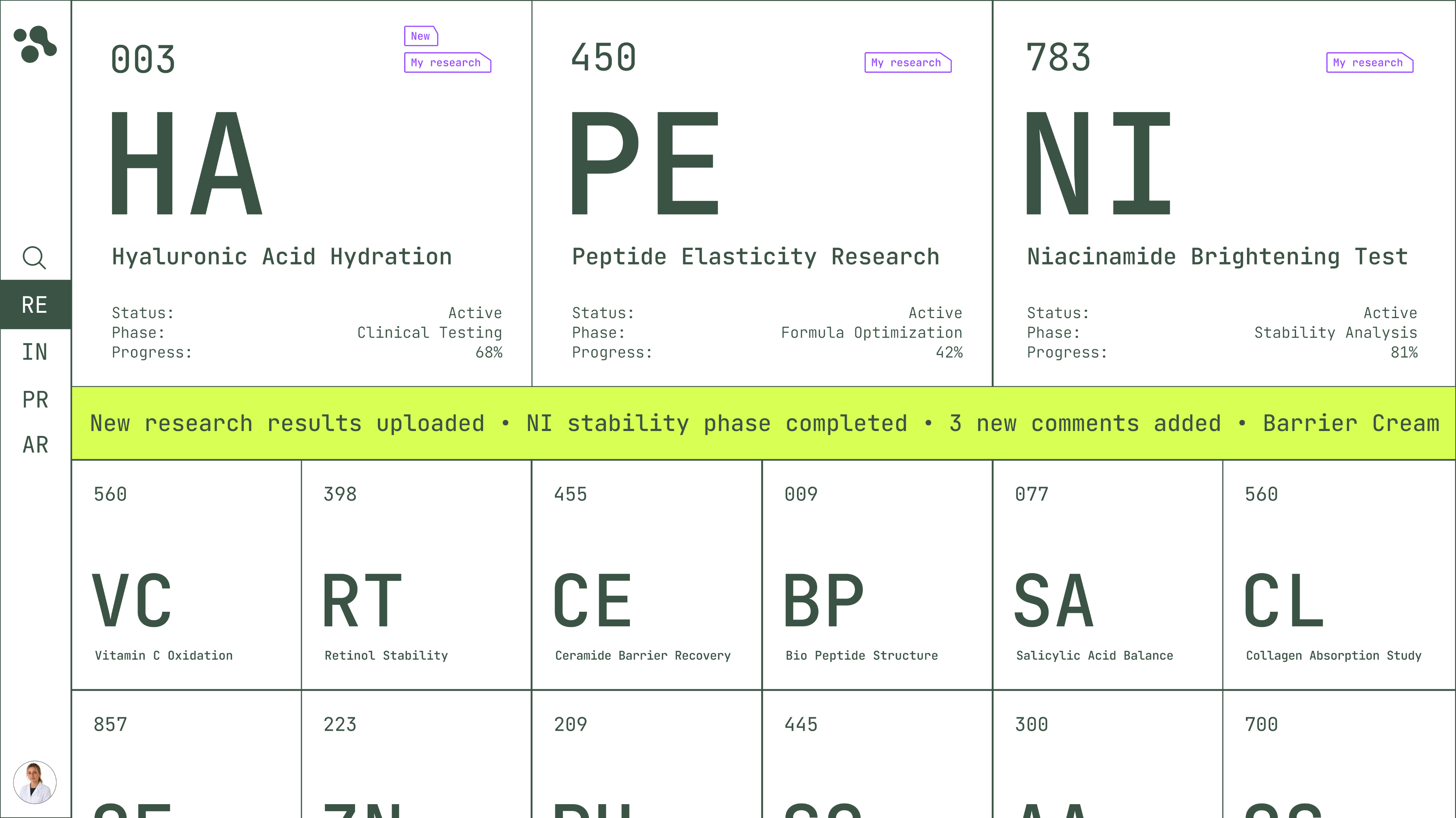 Home screen: materials research overview