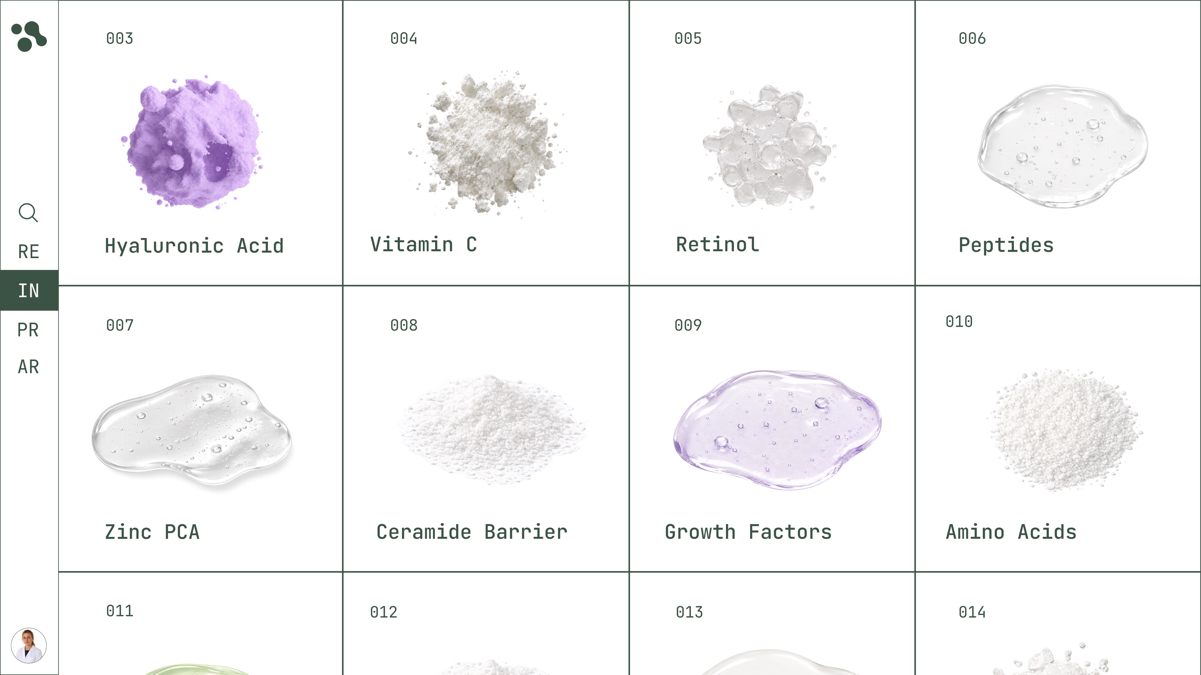 Ingredients database grid