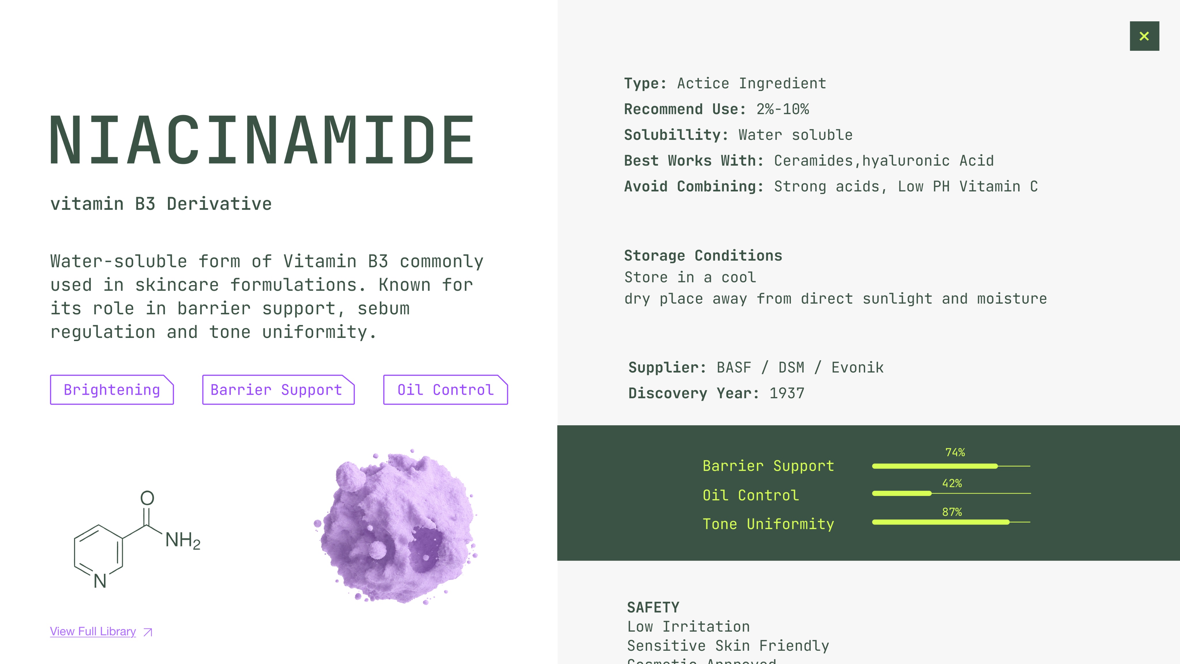 Niacinamide ingredient detail panel