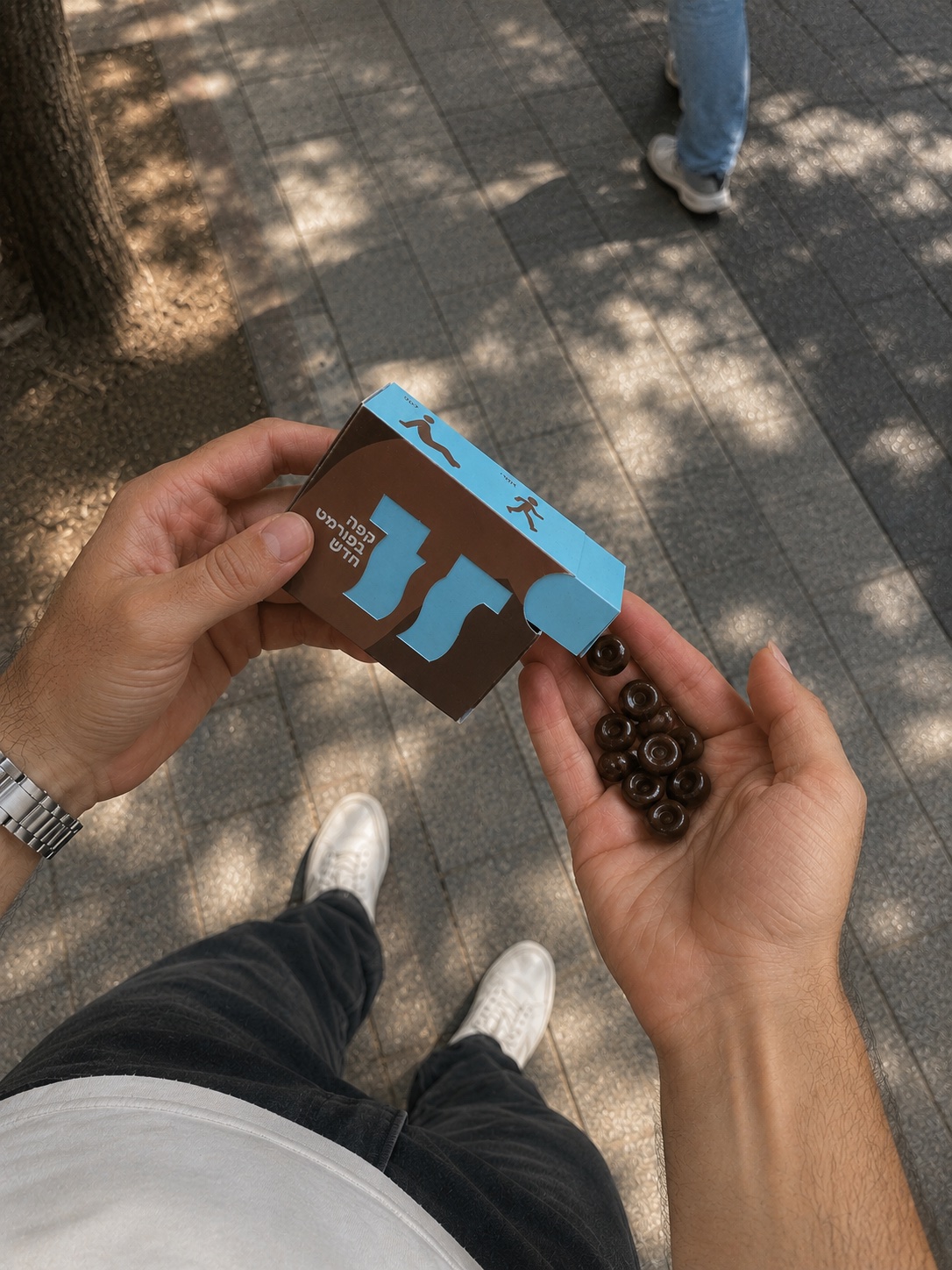 Candy in hand on the street